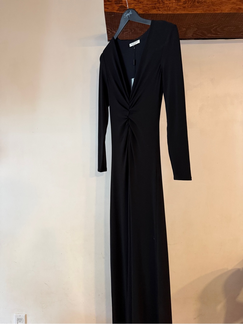Halston Heritage Ruched Long Sleeve Maxi Dress in Black XS NWT